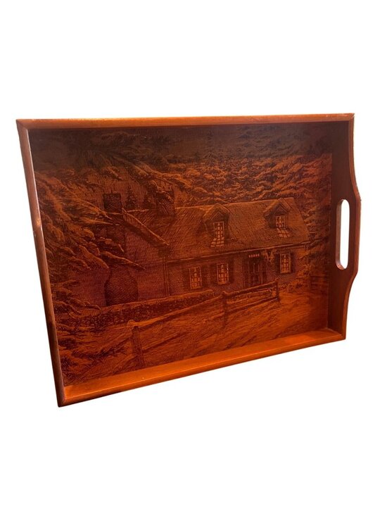 House of Lloyd Other - Vtg House Of Lloyd Wooden Serving Tray Cottage Scene Engraving Taiwan